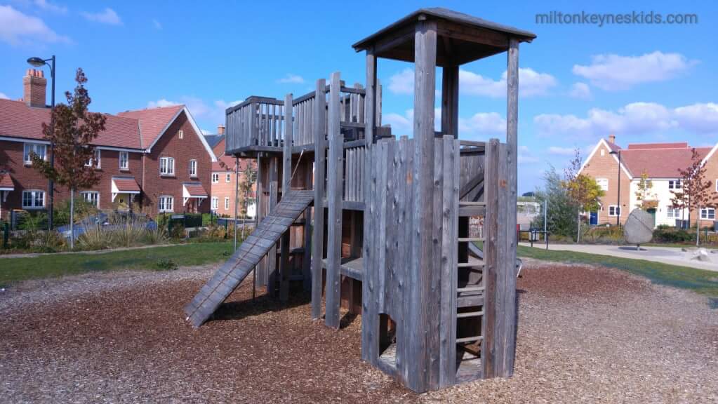 wooden climbing wall and frame at wixams park