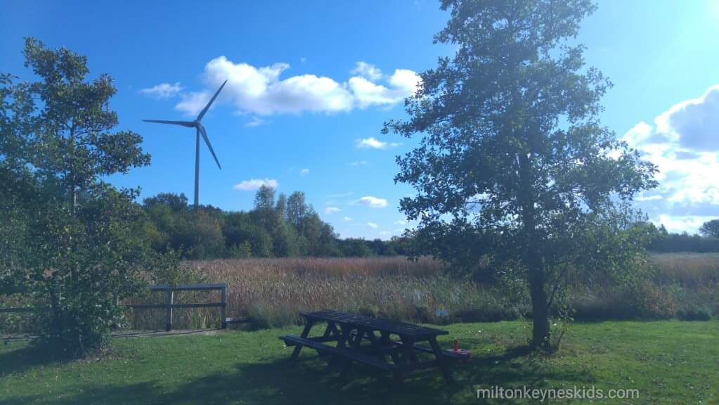wind turbine and bench at Millennium Country Park