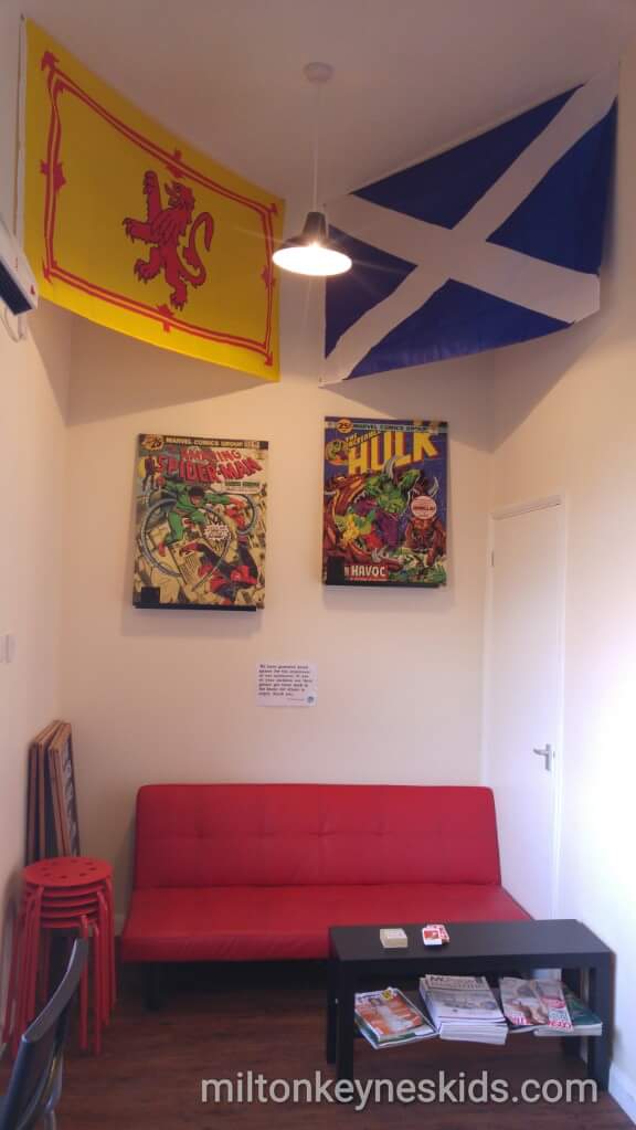 seating area at The drop off cafe, Newport Pagnell