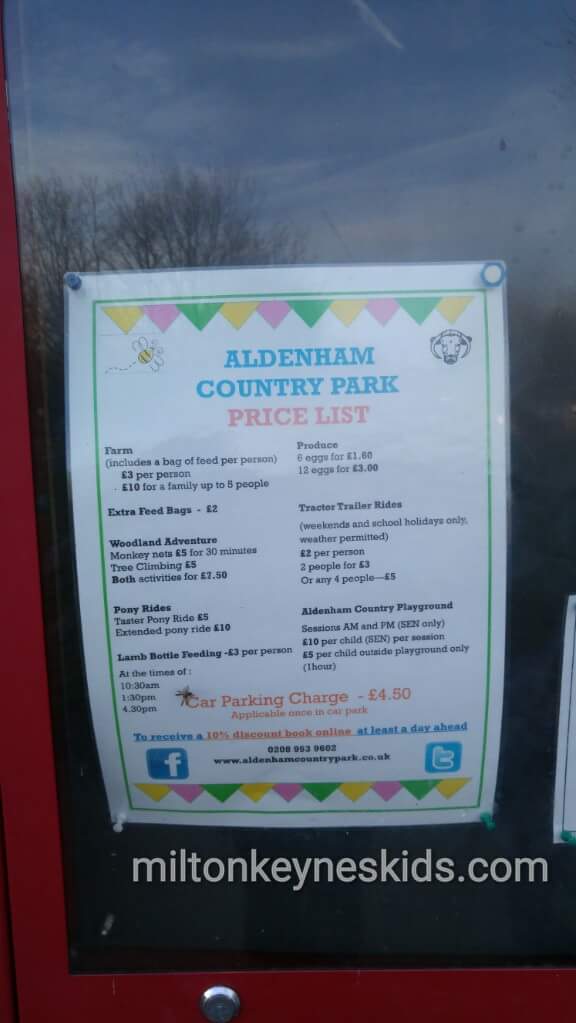 price list at Aldenham country park