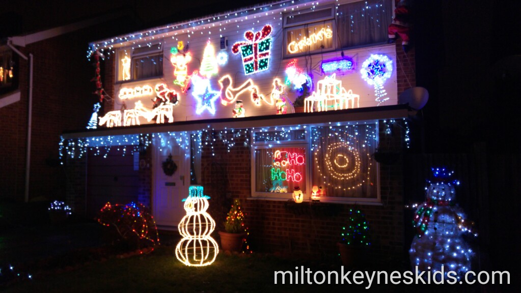 Three houses with Christmas Lights on Melrose Avenue Bletchley Milton Keynes