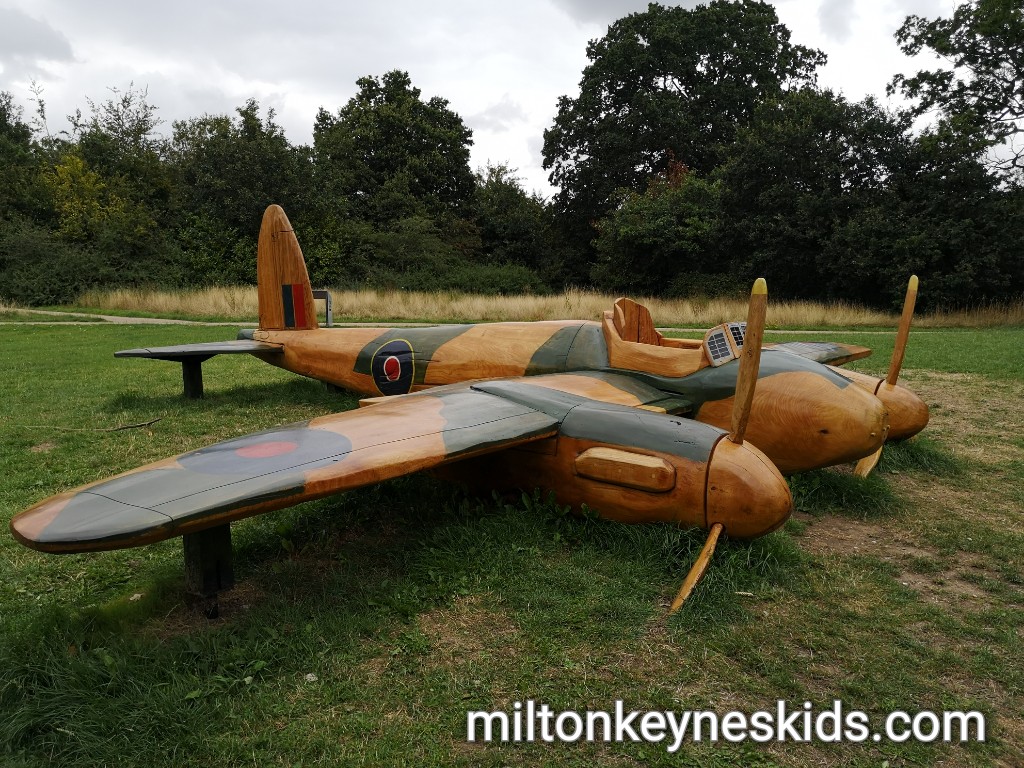 Wooden wonder plane at Heritage trail at Leavesden Country Park