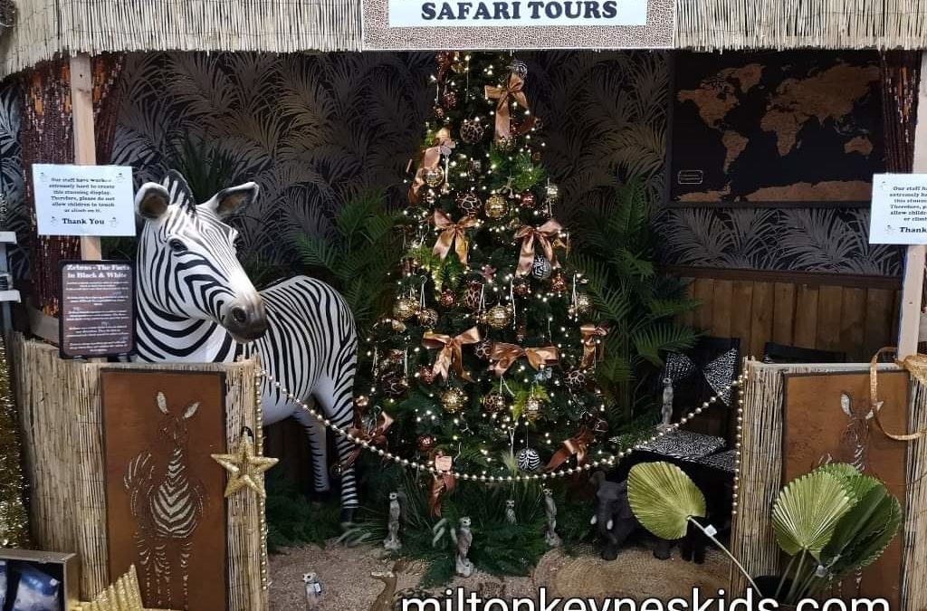 Zebra and A Christmas tree at Poplars Garden Centre