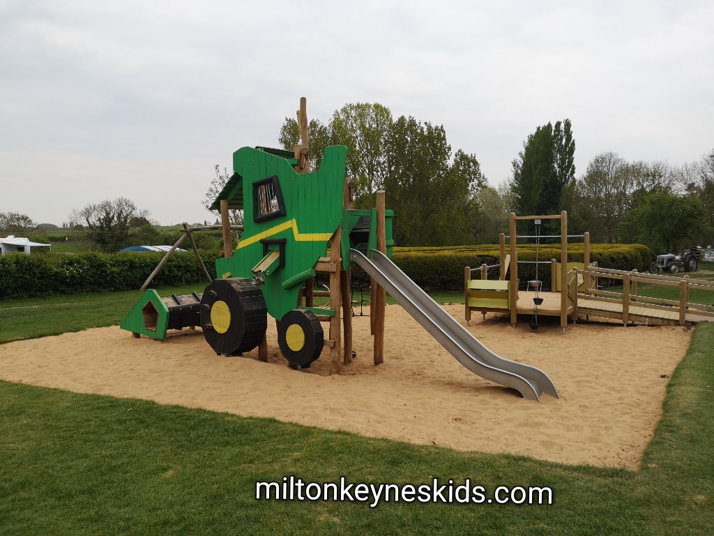 Tractor climbing frame in sandpit at Sacrewell Farm