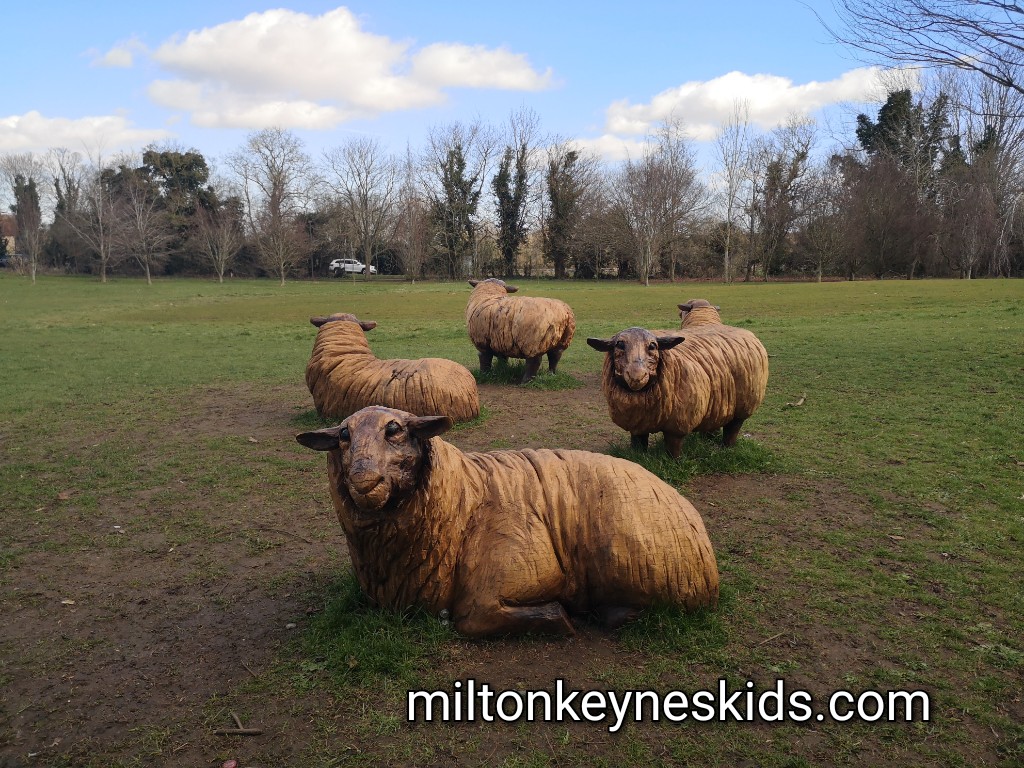 Sheep sculptures at Great Linford Manor Park